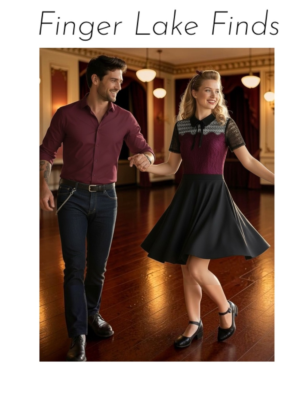 Swing Dance Rockabilly Lacy Black & Burgundy Fit and Flare Dress, 10